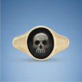 18k Yellow Gold Champleve Enamelled Signet. Ashes Ring - Skull Ring by Chris Parry Jewellery