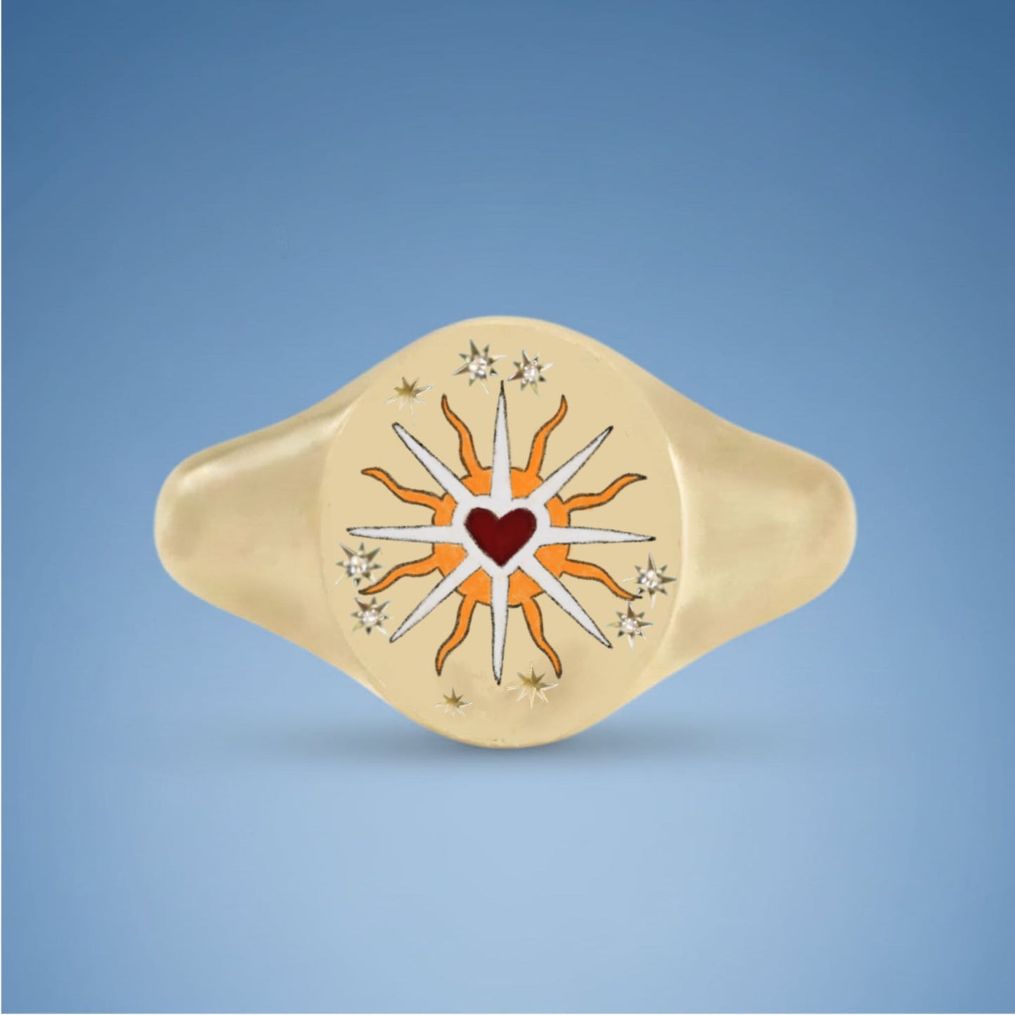 18k Yellow Gold Champleve Enamelled Signet. Ashes Ring . Star Shine Ring by Chris Parry Jewellery