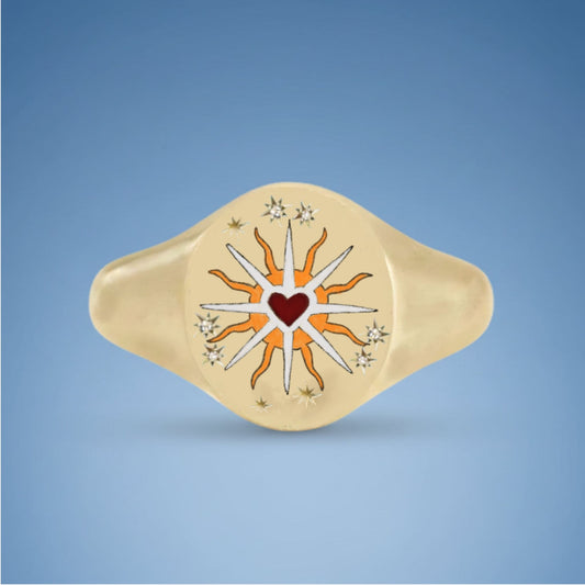 18k Yellow Gold Champleve Enamelled Signet. Ashes Ring . Star Shine Ring by Chris Parry Jewellery