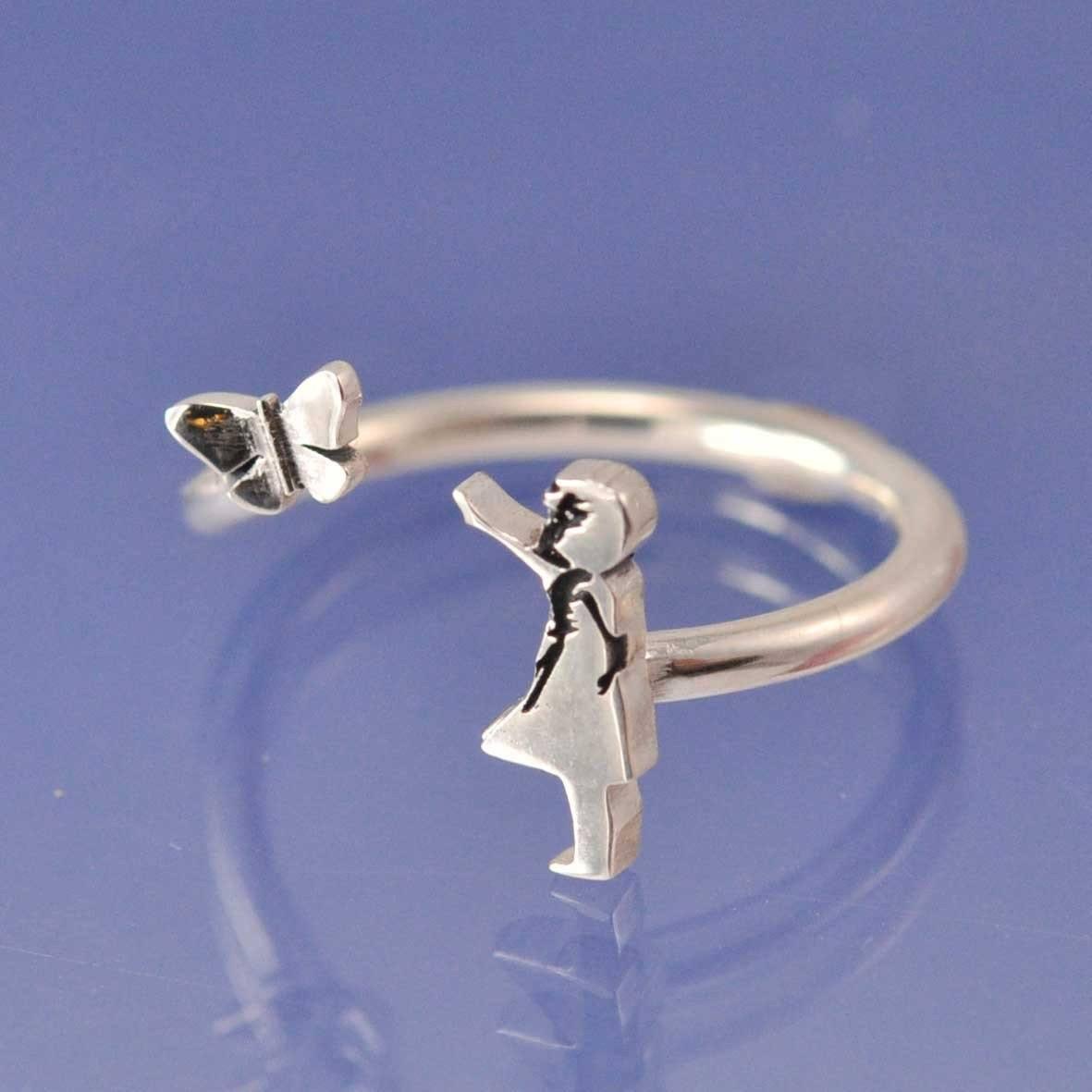 Banksy Butterfly Girl Ring Ring by Chris Parry Jewellery