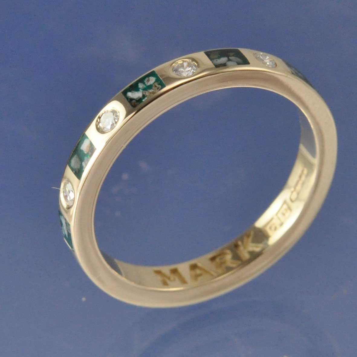 Cremation Ash Ring. 3mm With Diamonds (0.30ct Total) Ring by Chris Parry Jewellery