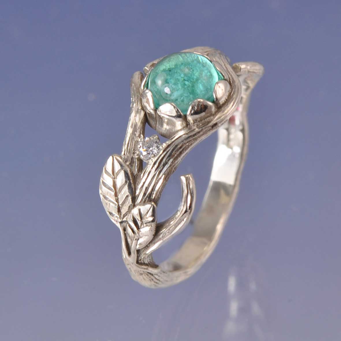 Cremation Ash Ring - Petal Twig With Diamond Ring by Chris Parry Jewellery