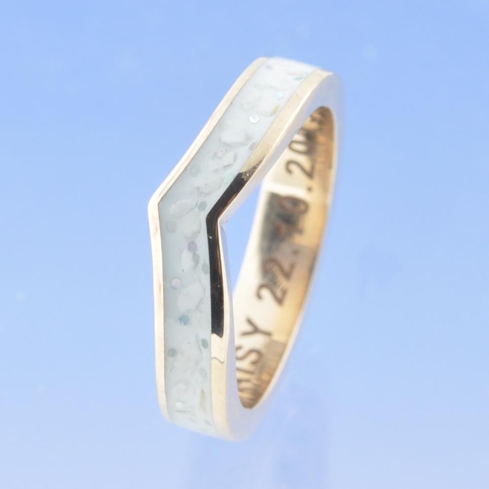 V-Shaped Cremation Ash Ring. 4mm Narrow Channel Set Ring by Chris Parry Jewellery