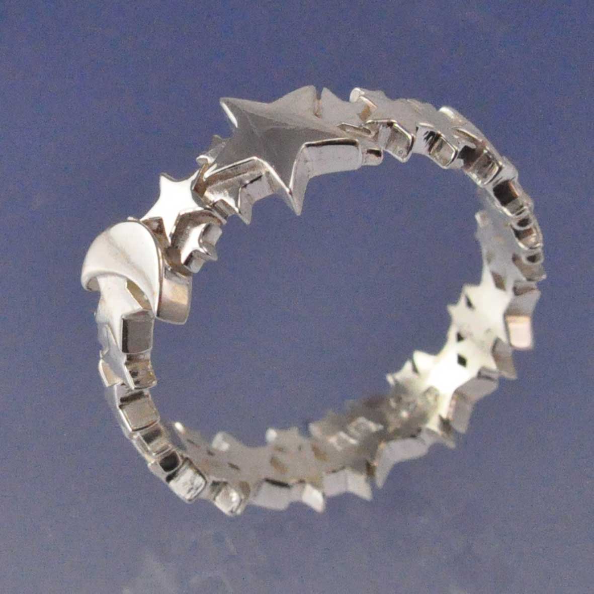 Cremation Ash Star and Moon Ring Ring by Chris Parry Jewellery