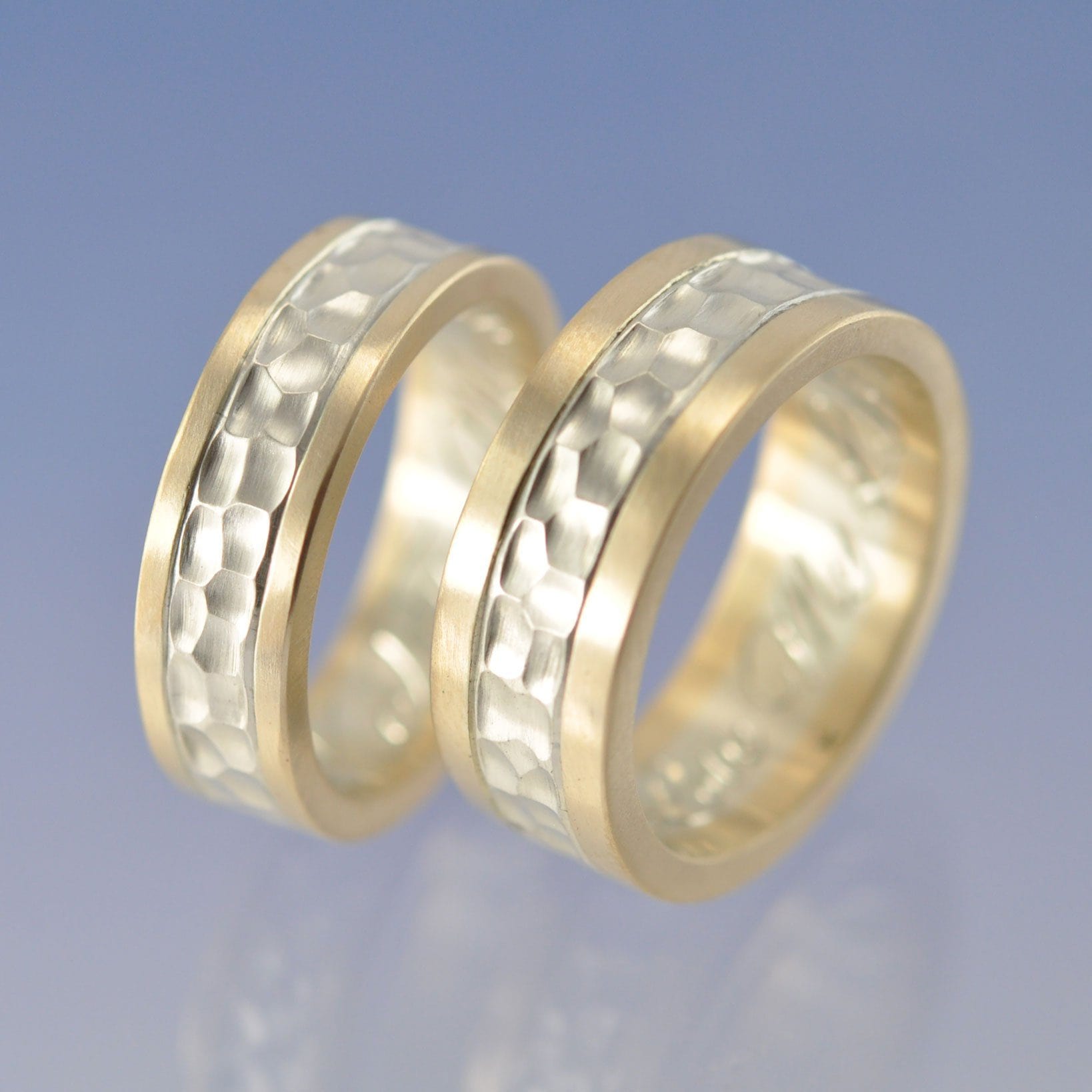 Cremation Ashes Ring. Two-Tone with Hammered Section Ring by Chris Parry Jewellery