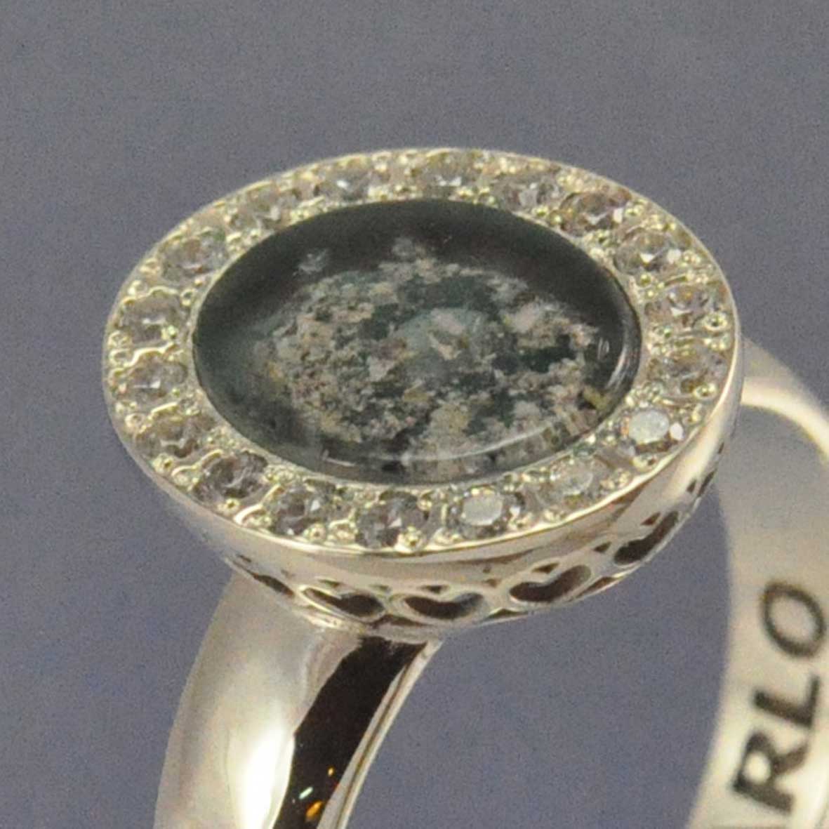 Diamond Cremation Ash Ring - Oval Halo Sparkling Ring by Chris Parry Jewellery