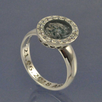 Diamond Cremation Ash Ring - Oval Halo Sparkling Ring by Chris Parry Jewellery