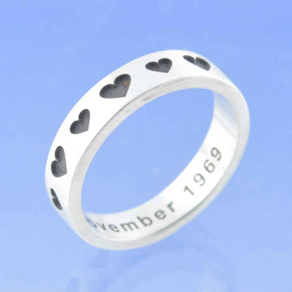 Hearts Big & Small  4mm Personalised Flat Ring Ring by Chris Parry Jewellery