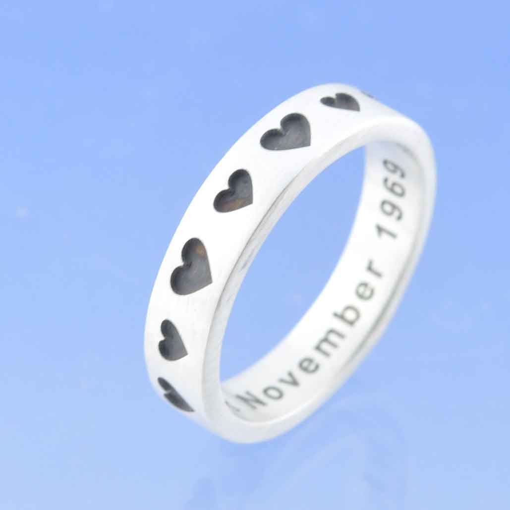 Hearts Big & Small  4mm Personalised Flat Ring Ring by Chris Parry Jewellery