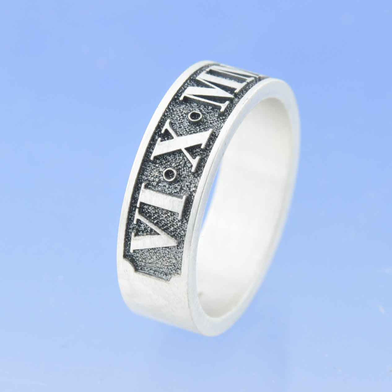 Roman Numeral Embossed Ring by Chris Parry Jewellery