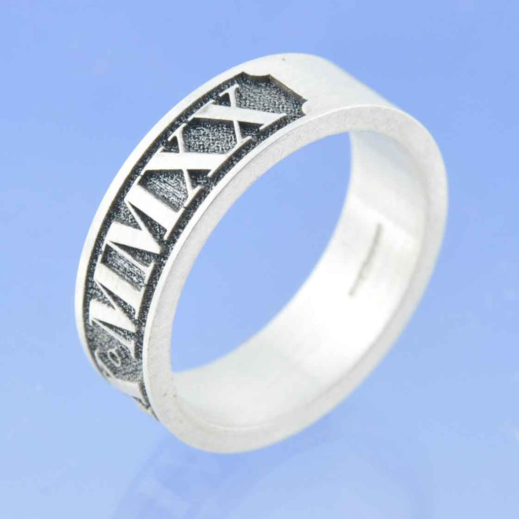 Roman Numeral Embossed with Cremation Ashes Ring by Chris Parry Jewellery