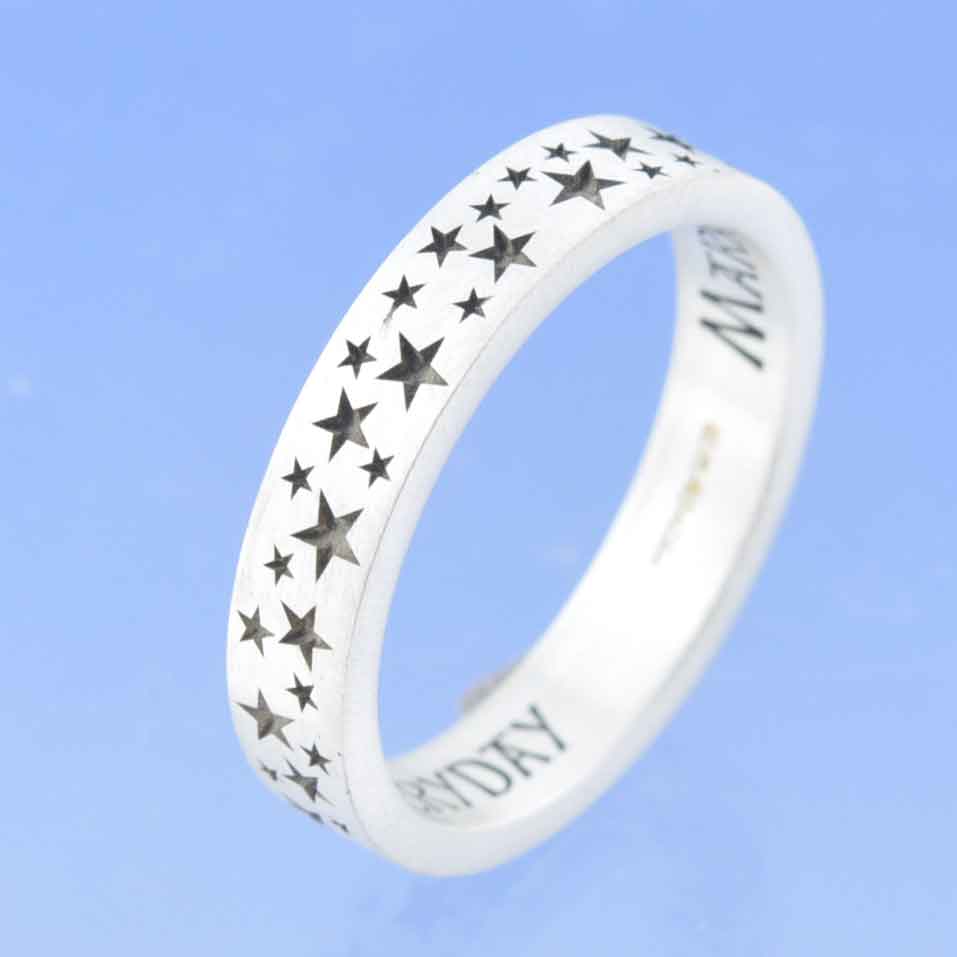 Star Burst  4mm Personalised Flat Ring Ring by Chris Parry Jewellery