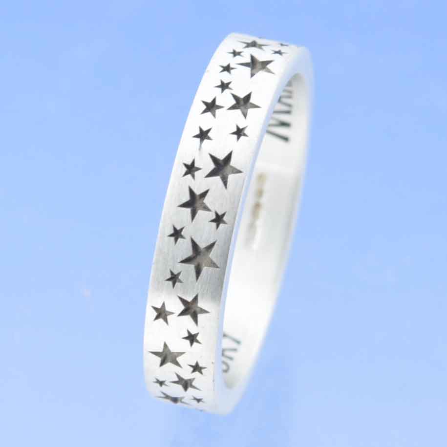 Star Burst  4mm Personalised Flat Ring Ring by Chris Parry Jewellery