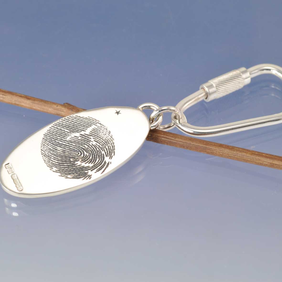 Fingerprint Key Ring with Cremation Ashes Silverware by Chris Parry Jewellery