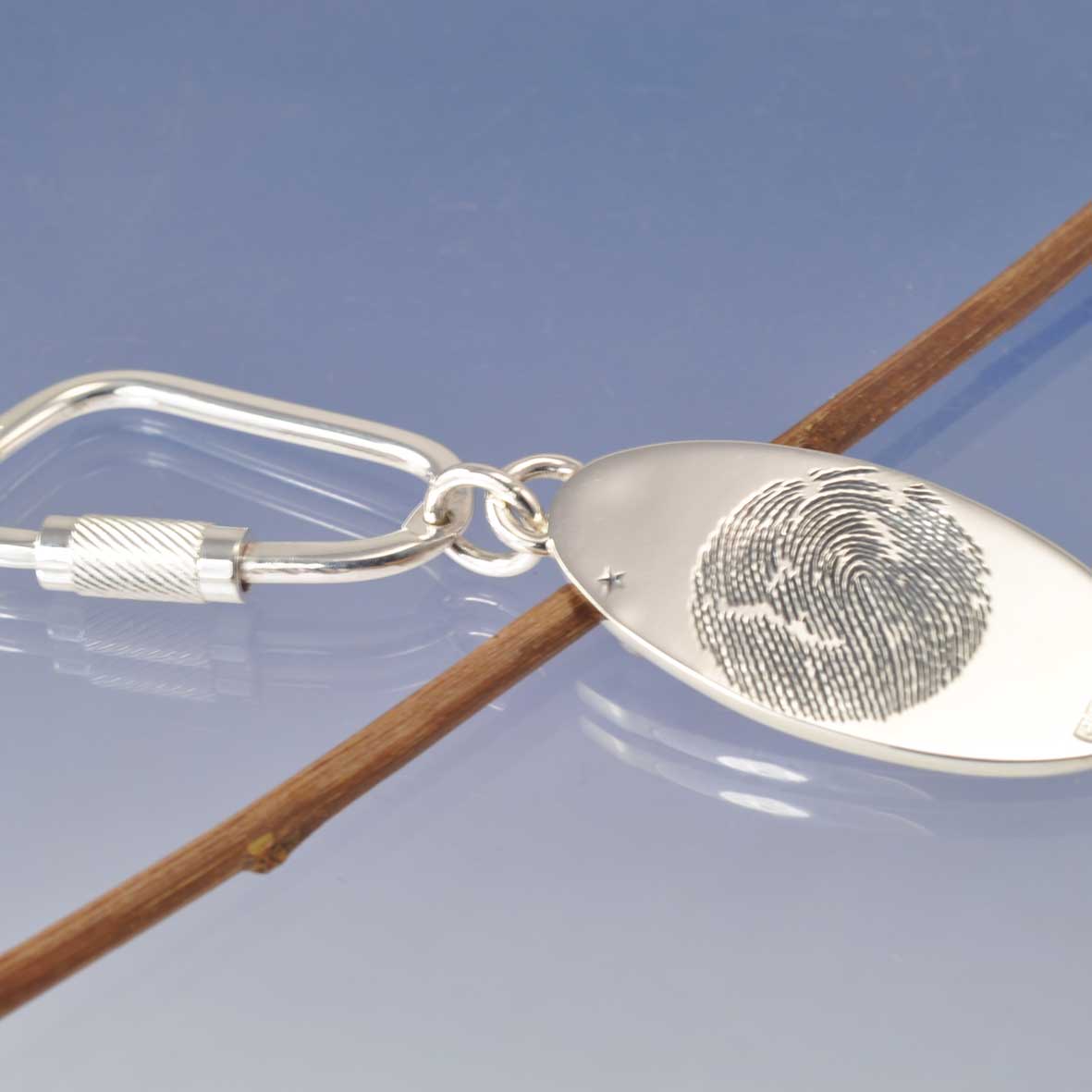 Fingerprint Key Ring with Cremation Ashes Silverware by Chris Parry Jewellery