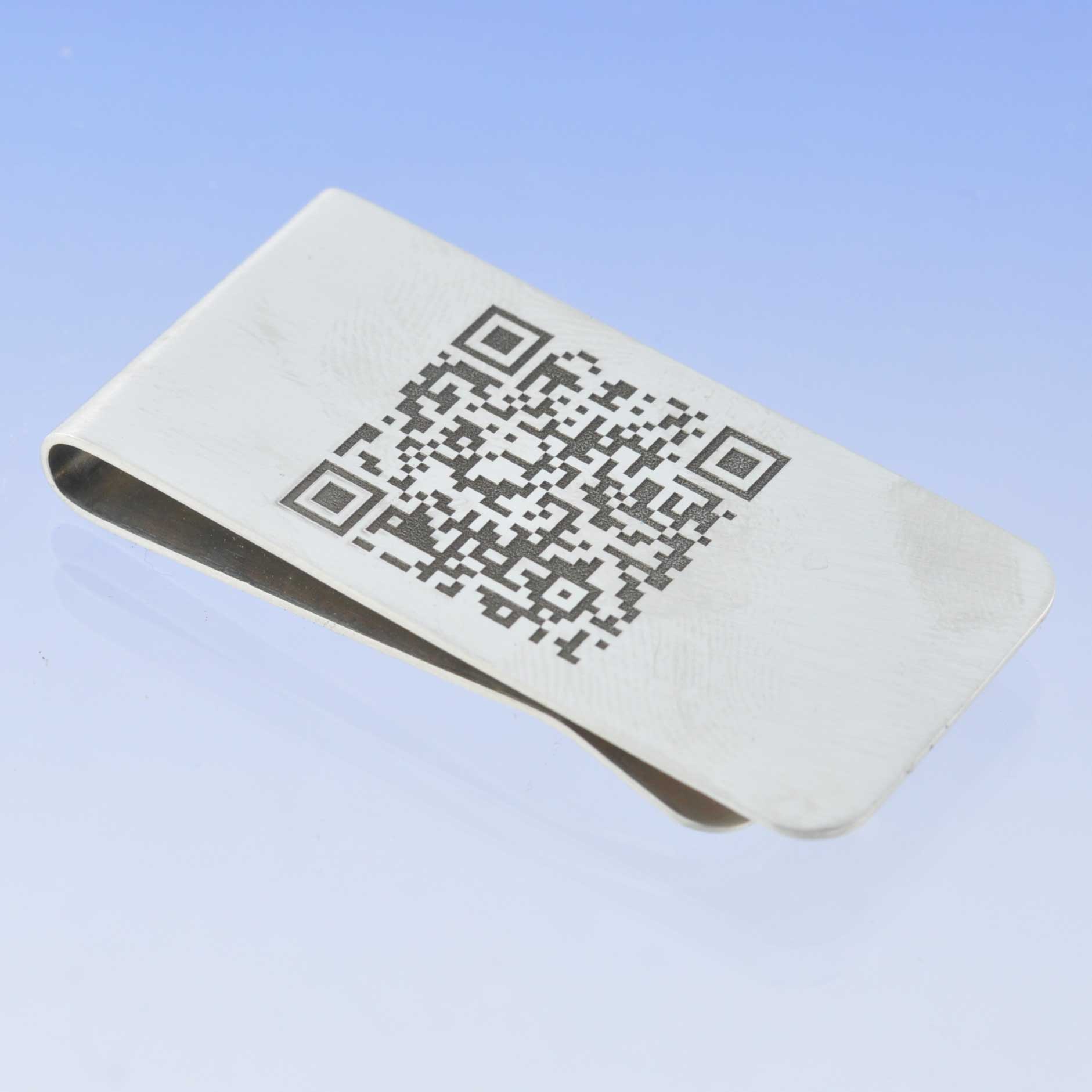 Personalised QR Code Steel Money Clip Silverware by Chris Parry Jewellery