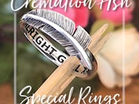 ashes ring with an Anegel\s feather engraved on 3d on top of the ring